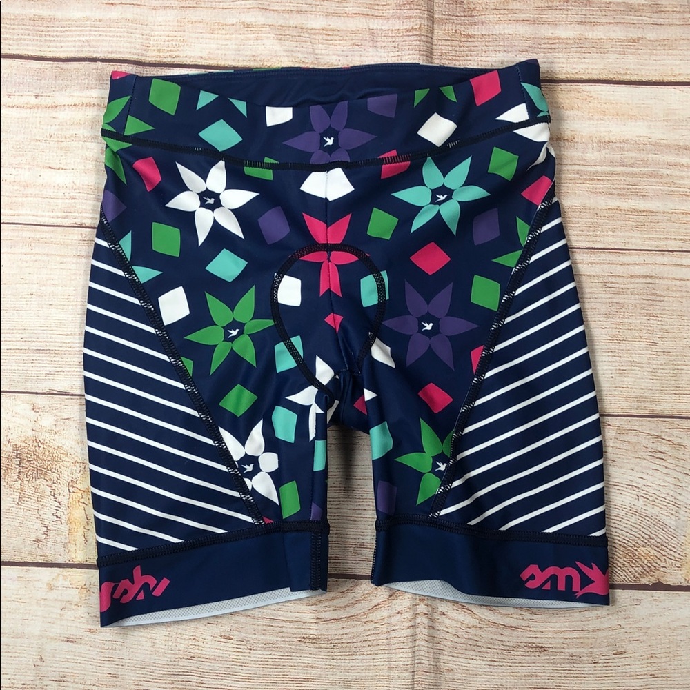 Navy Floral & Stripe Smashfest Queen Padded Cycling Shorts - Multicolor